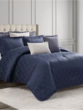 Waterford Chloe Queen Mini Comforter Set 3 PC Navy Geometric Print